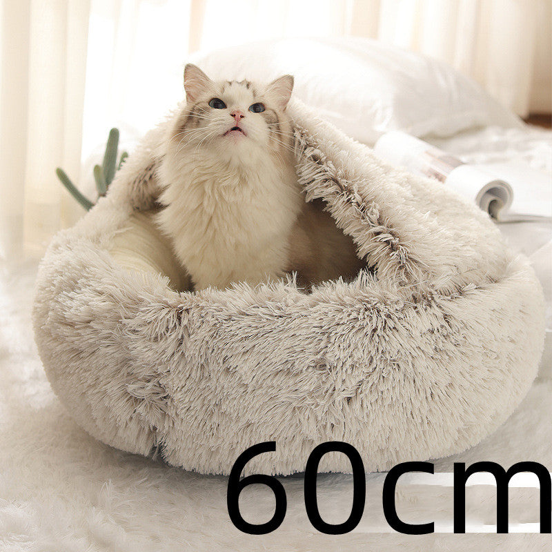 Pet 2 In 1 Round Plush Warm Winter Bed