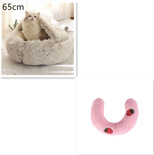 Pet 2 In 1 Round Plush Warm Winter Bed