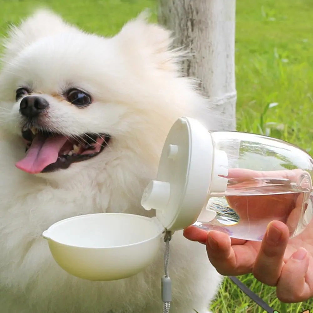 Portable Pet Water Bottle With Drinking Bowl Lanyard Travel Feeder