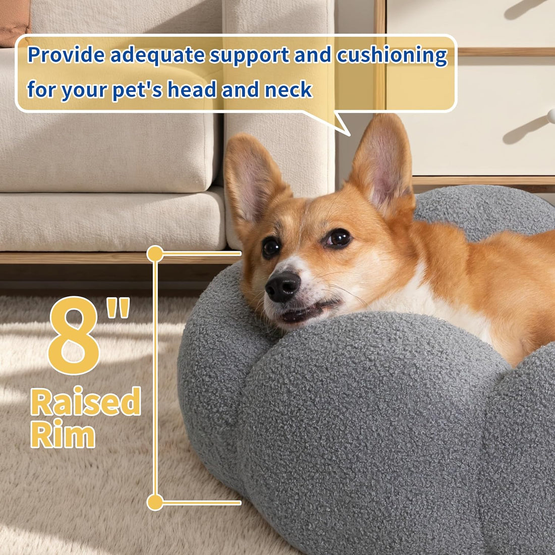 Pet Fluffy Flower Round Calming Plush Donut Bed