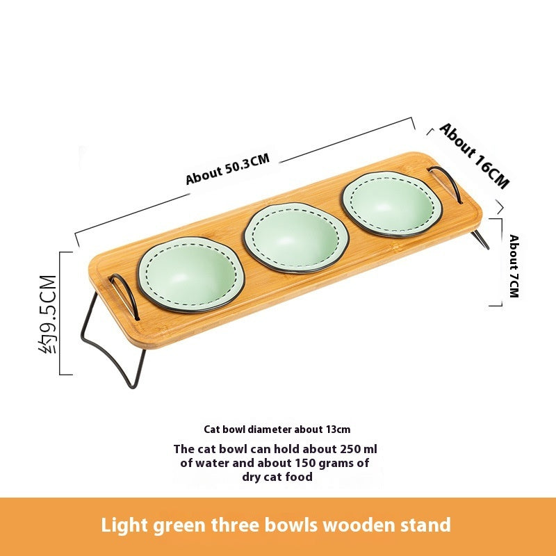 Wooden Stand Ceramic Pet Feeding Bowl Anti-Tumble Dish