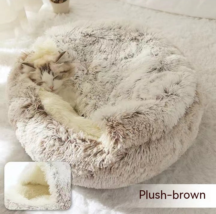 Pet 2 In 1 Round Plush Warm Winter Bed
