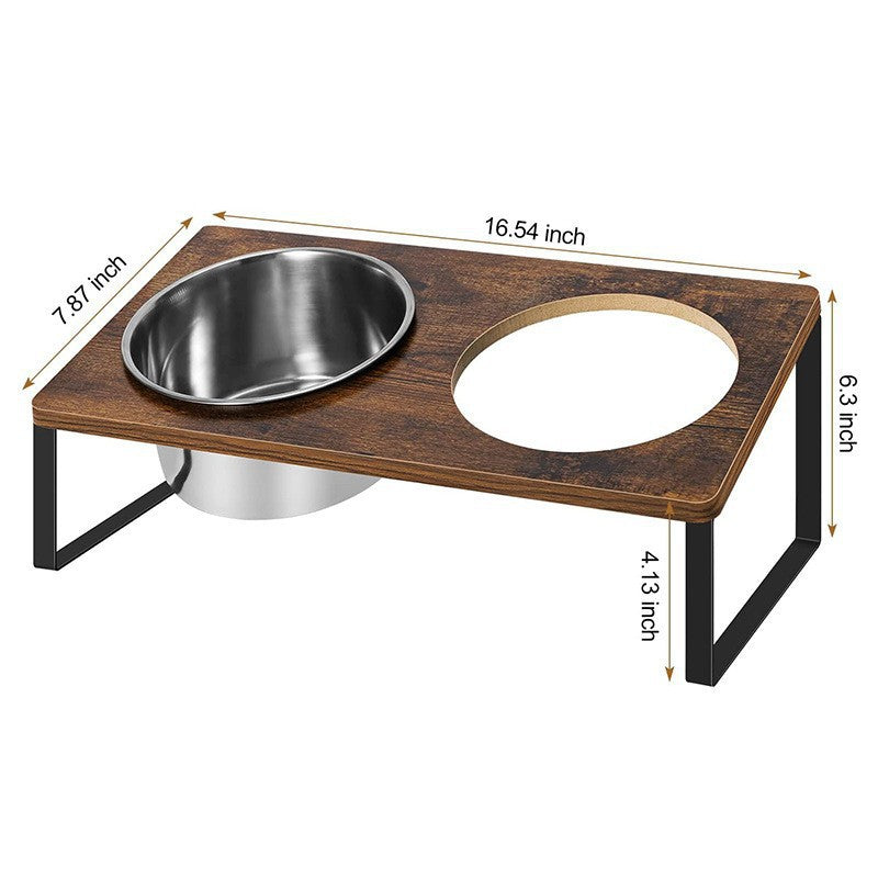 Pet Feeding Rack Iron Wood Bowl Stand Set