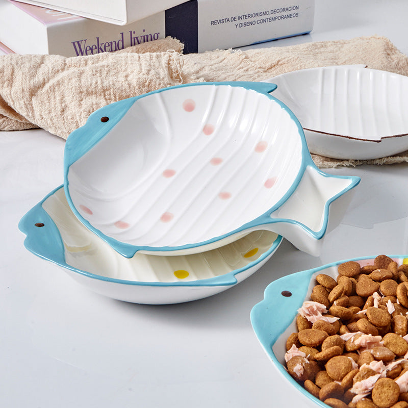 Fish Shaped Ceramic Pet Feeding Plate Bowl