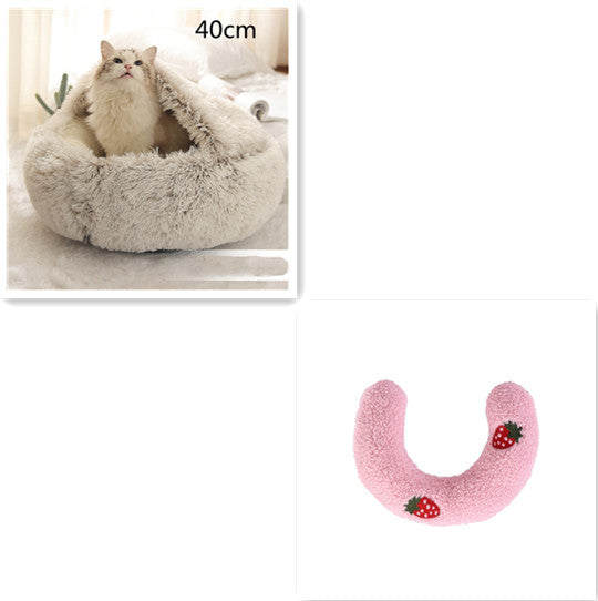 Pet 2 In 1 Round Plush Warm Winter Bed