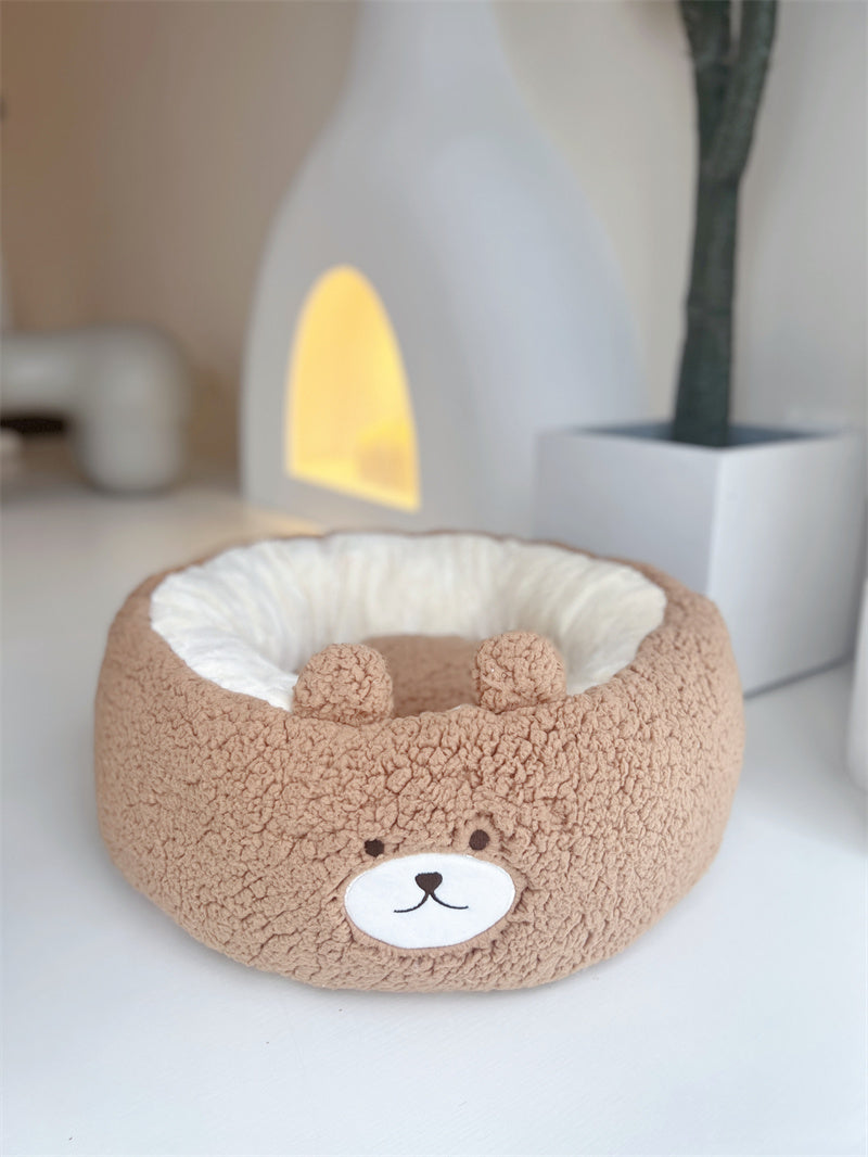 Pet Cartoon Plush Round Four Seasons Nest Bed Cushion